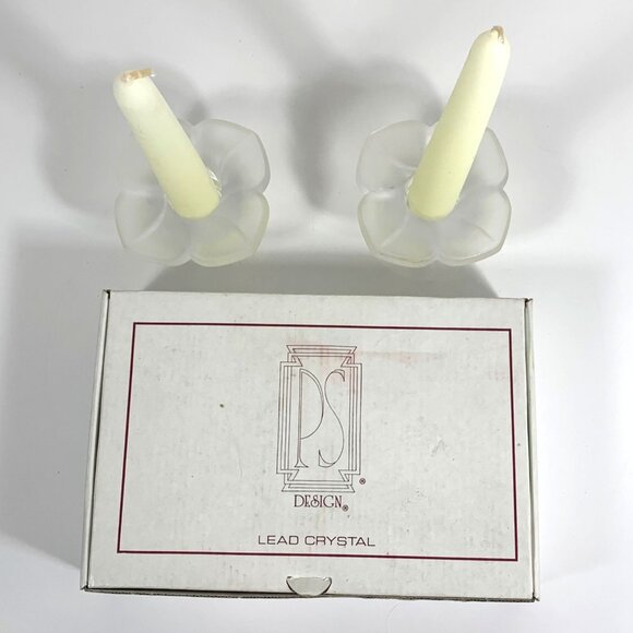 Paul Sebastian Design Lead Crystal Flower Taper Candle Holders With Box - Picture 2 of 8